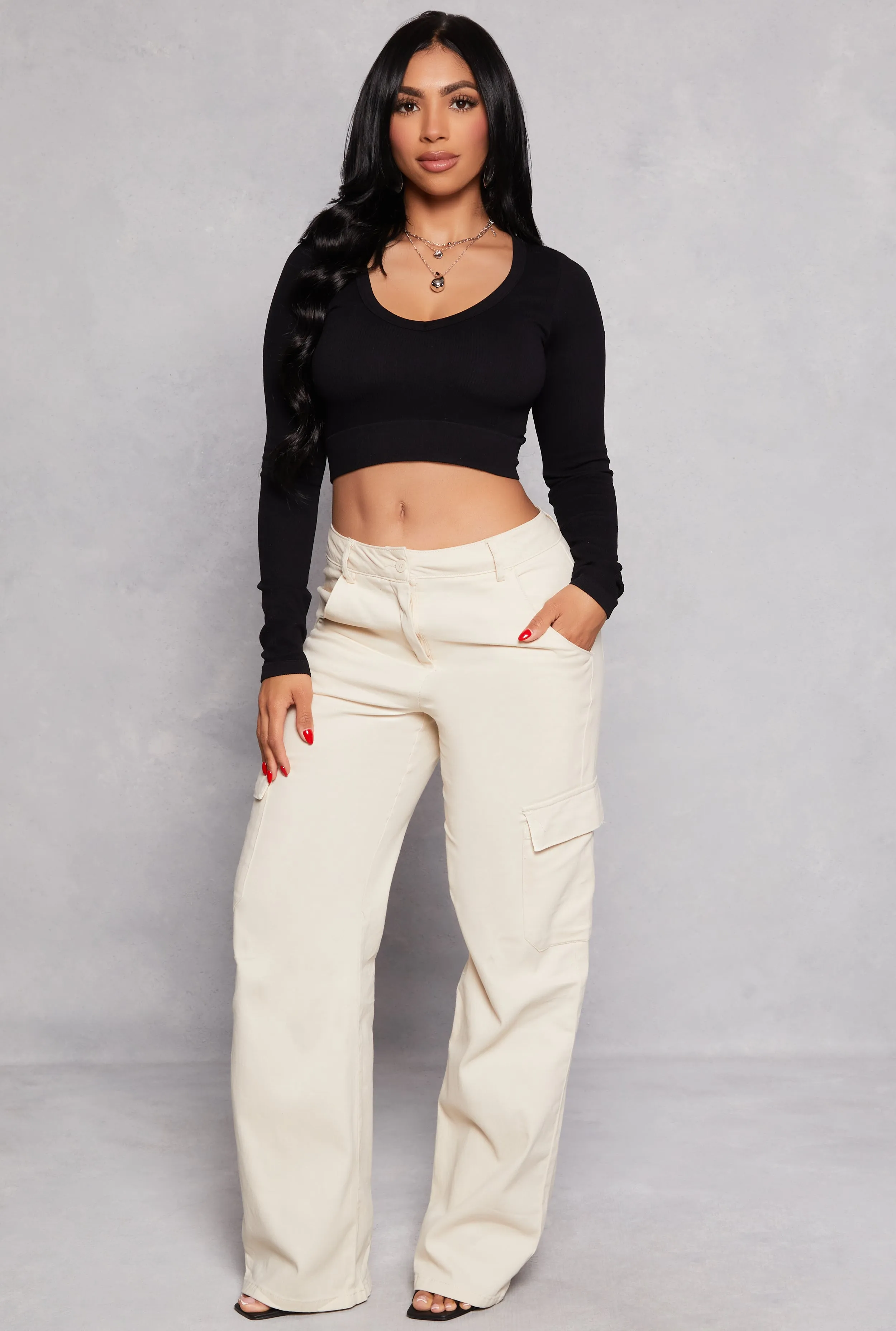 Seamless Ribbed Knit Long Sleeve Crop Top sold by Rainbow product image thumbnail 2