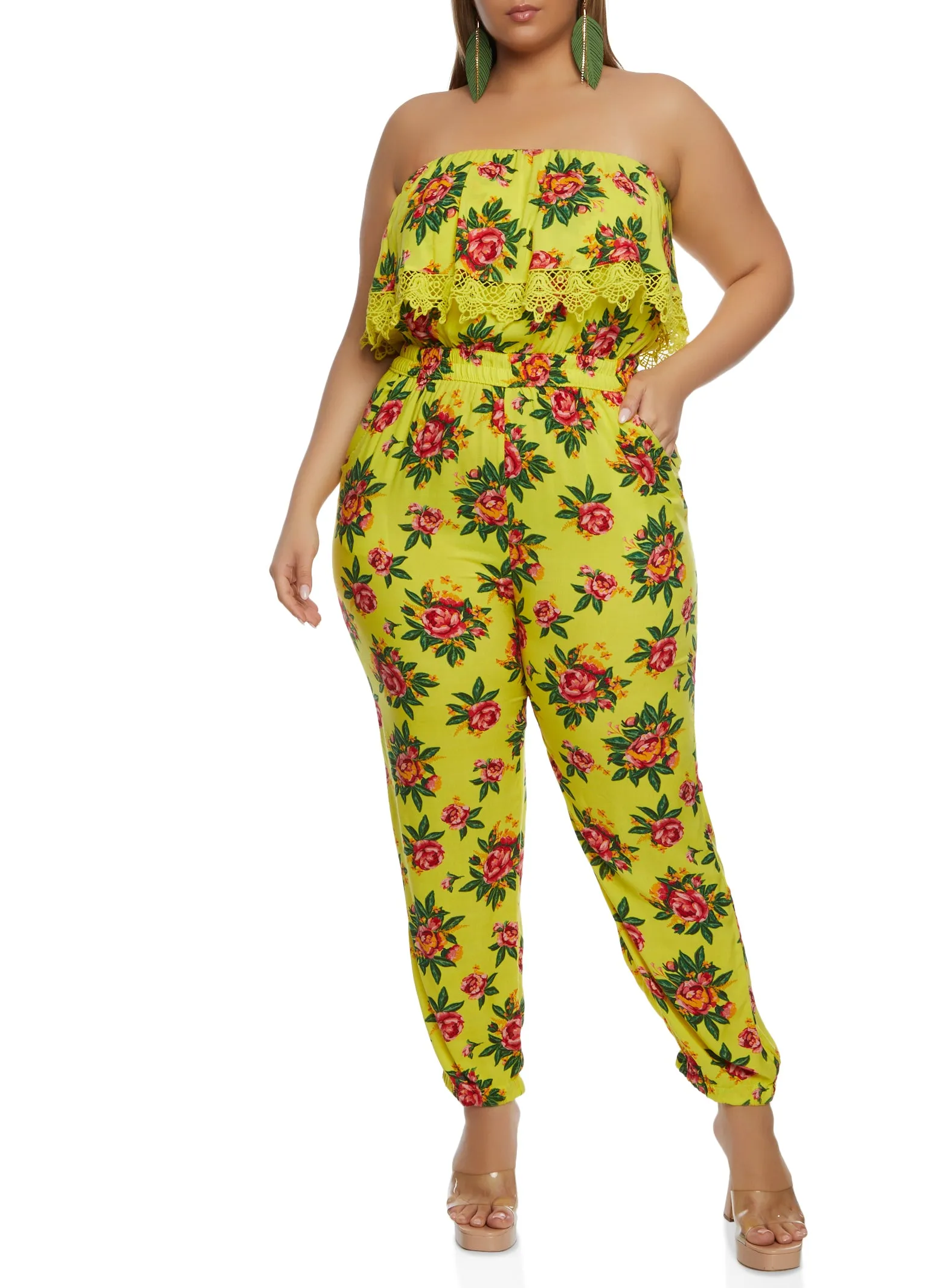Plus Size Floral Print Crochet Detail Strapless Jumpsuit sold by Rainbow product image thumbnail 2