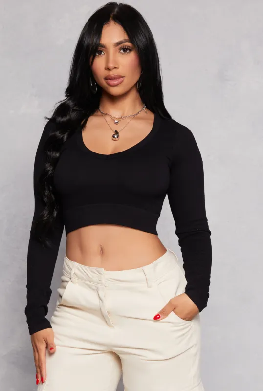 Seamless Ribbed Knit Long Sleeve Crop Top sold by Rainbow
