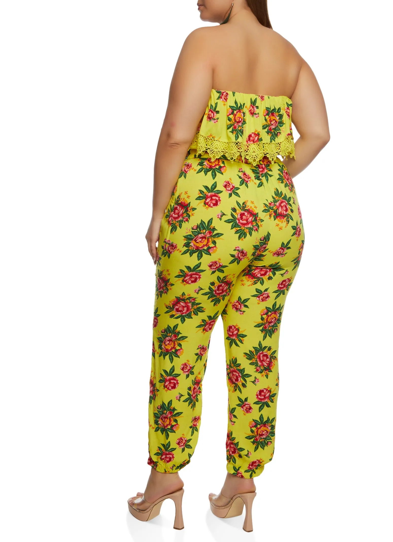 Plus Size Floral Print Crochet Detail Strapless Jumpsuit sold by Rainbow product image thumbnail 3