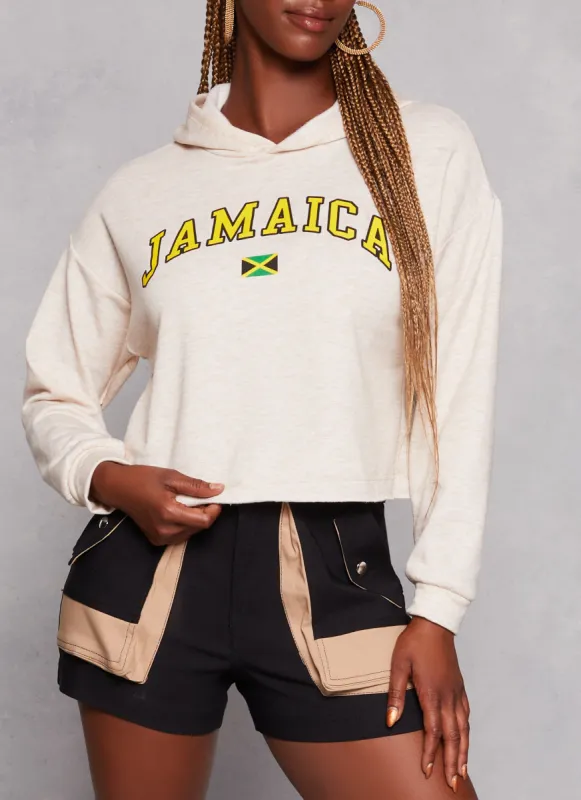 City Graphic Raw Hem Cropped Hoodie sold by Rainbow