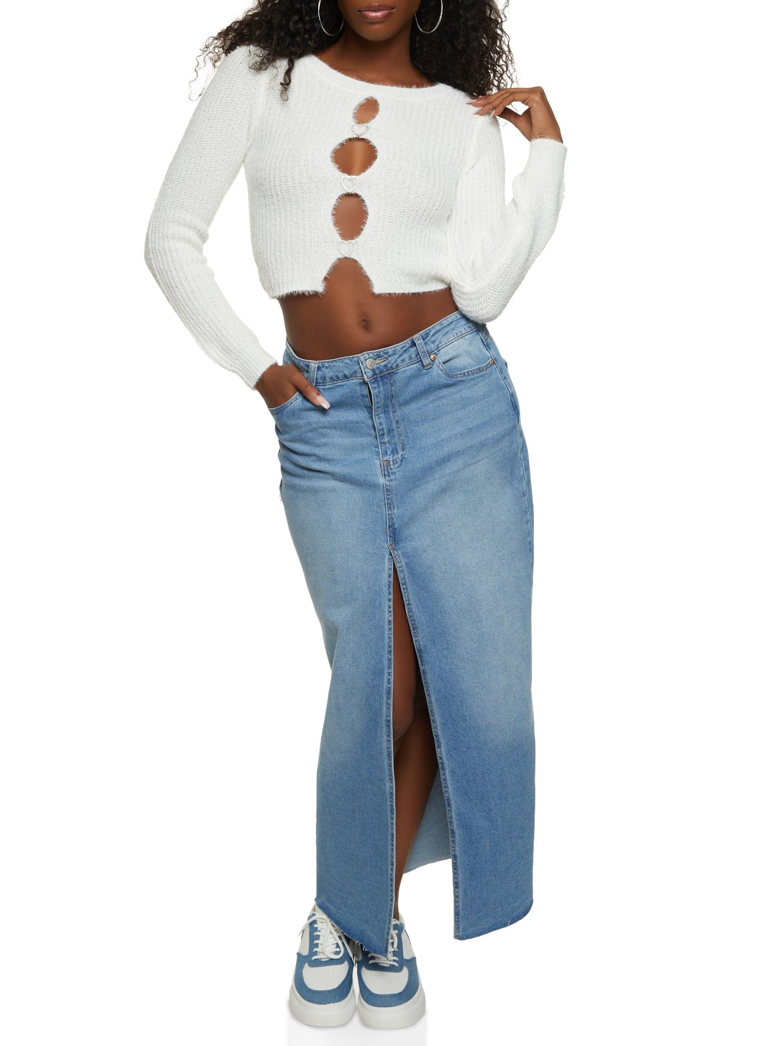 Denim Front Slit Maxi Skirt sold by Rainbow product image thumbnail 2