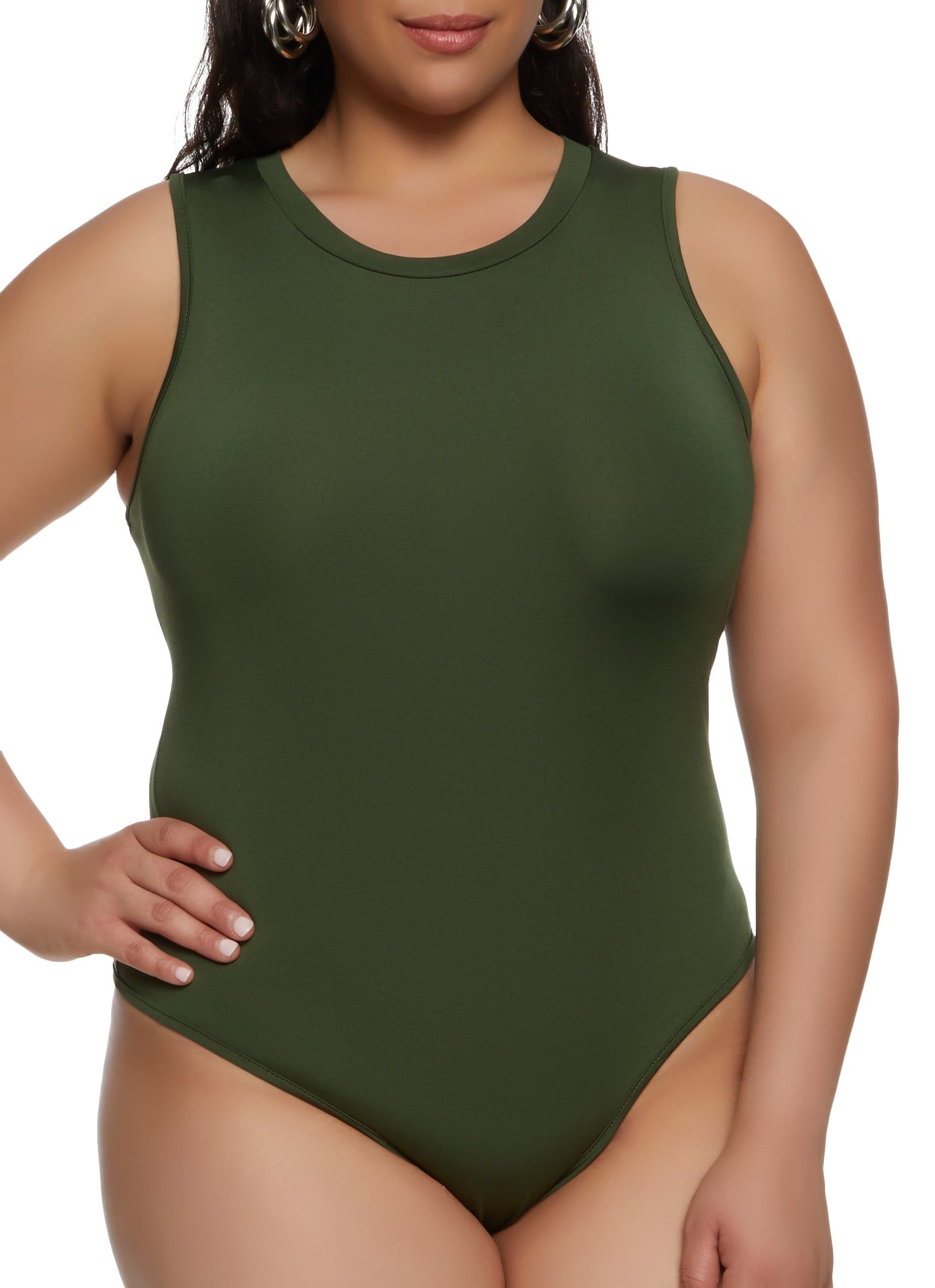 Plus Size Crew Neck Tank Bodysuit sold by Rainbow