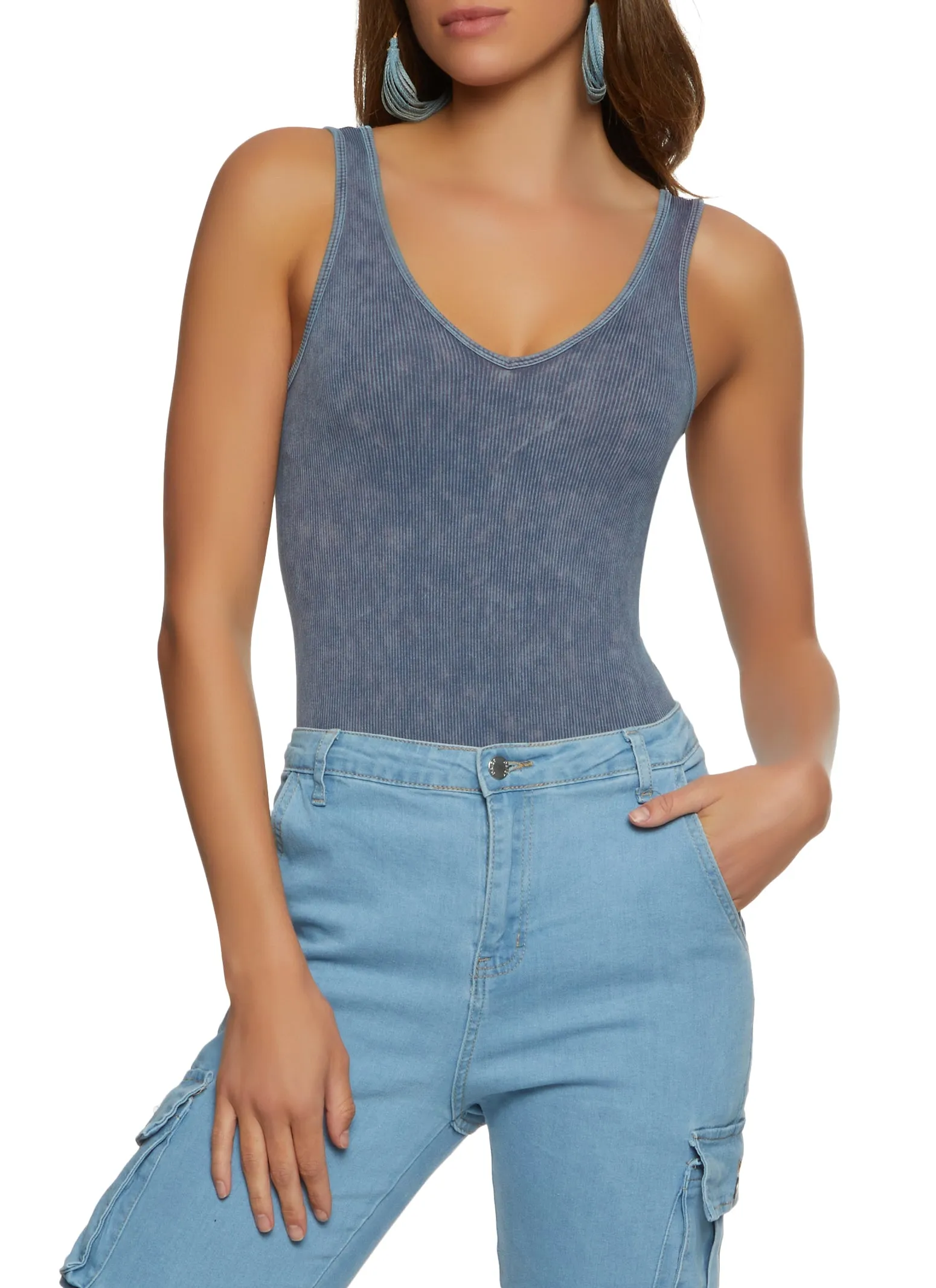 Ribbed Knit Acid Wash Seamless Tank Bodysuit sold by Rainbow product image thumbnail 2