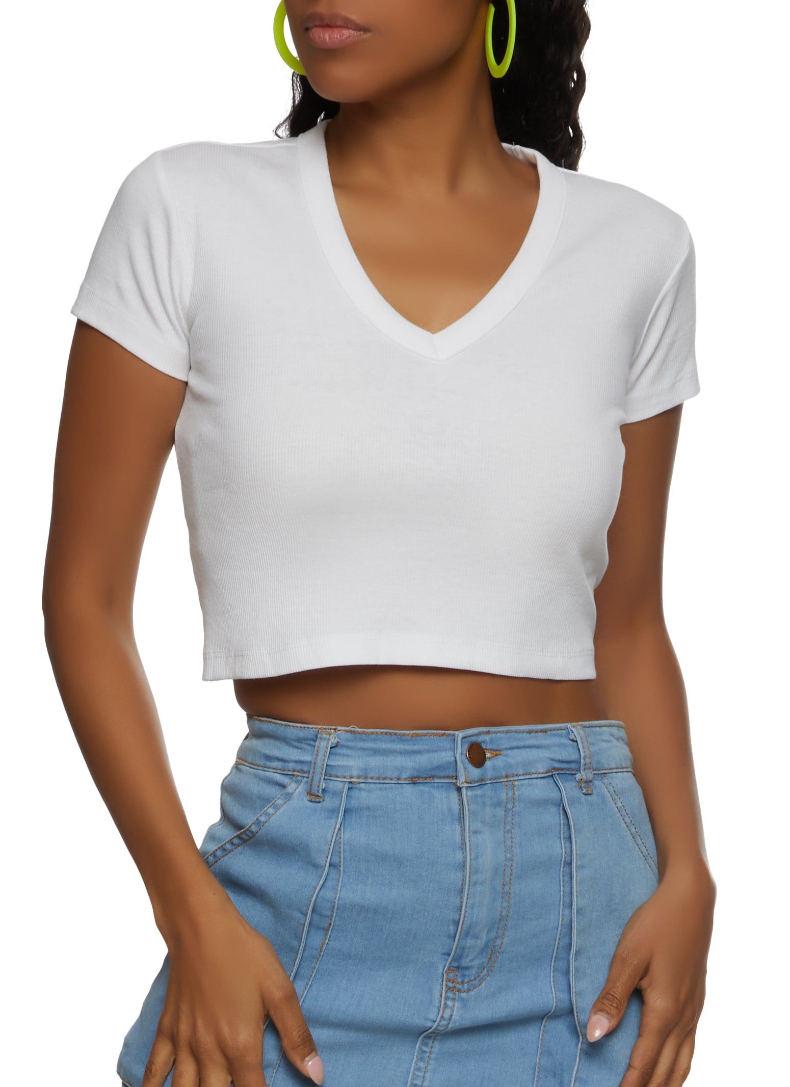 Basic V Neck Cropped T Shirt sold by Rainbow