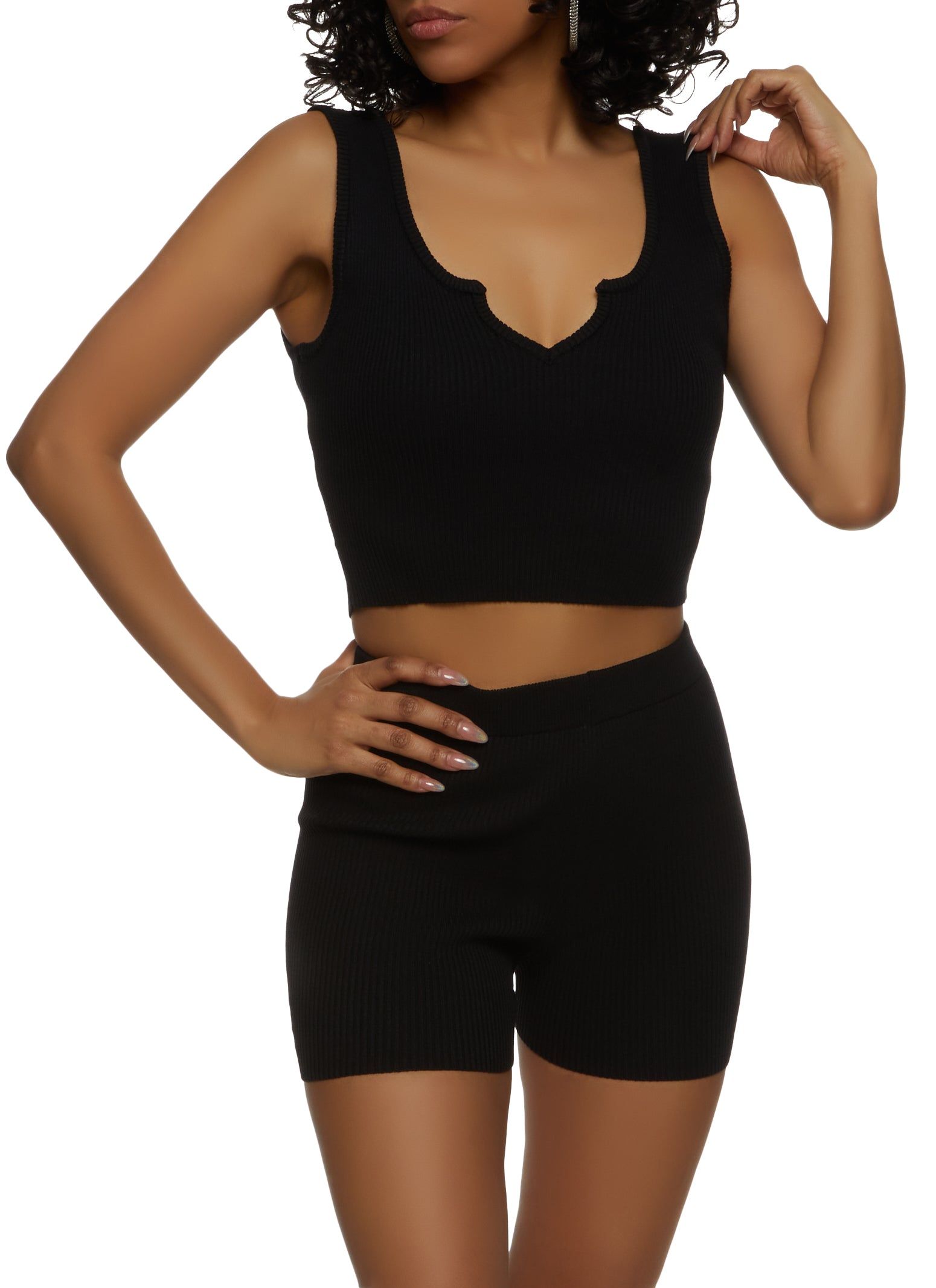 Ribbed Notch Neck Cropped Tank Top sold by Rainbow product image thumbnail 2