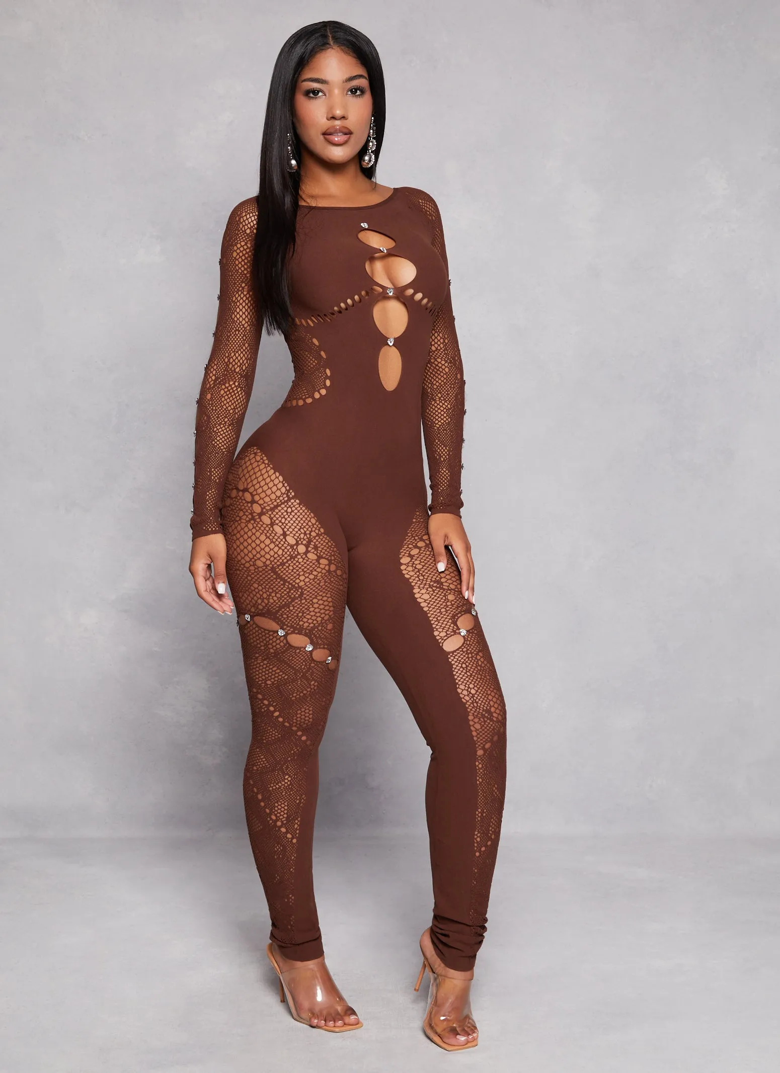 Rhinestone Cut Out Seamless Catsuit sold by Rainbow product image thumbnail 2