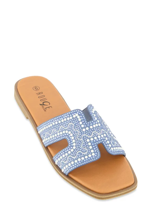 Faux Pearl Cut Out Band Slide Sandals sold by Rainbow