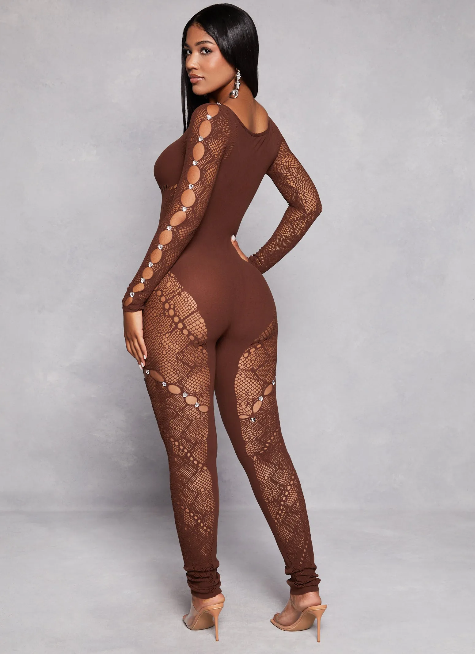 Rhinestone Cut Out Seamless Catsuit sold by Rainbow product image thumbnail 3