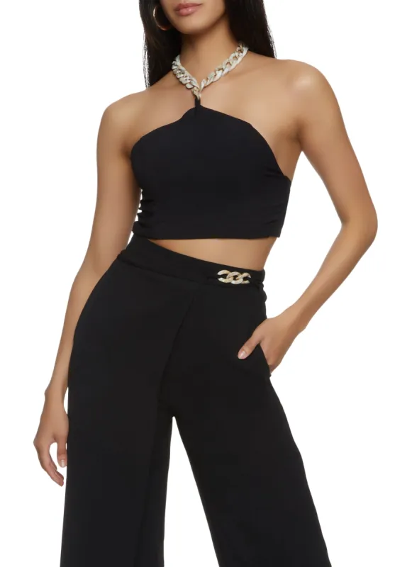 Gauze Knit Chain Link Halter Neck Crop Top sold by Rainbow