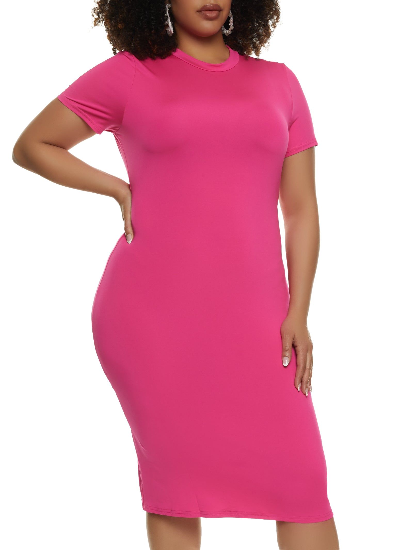 Plus Size Mock Neck Short Sleeve Midi Dress sold by Rainbow