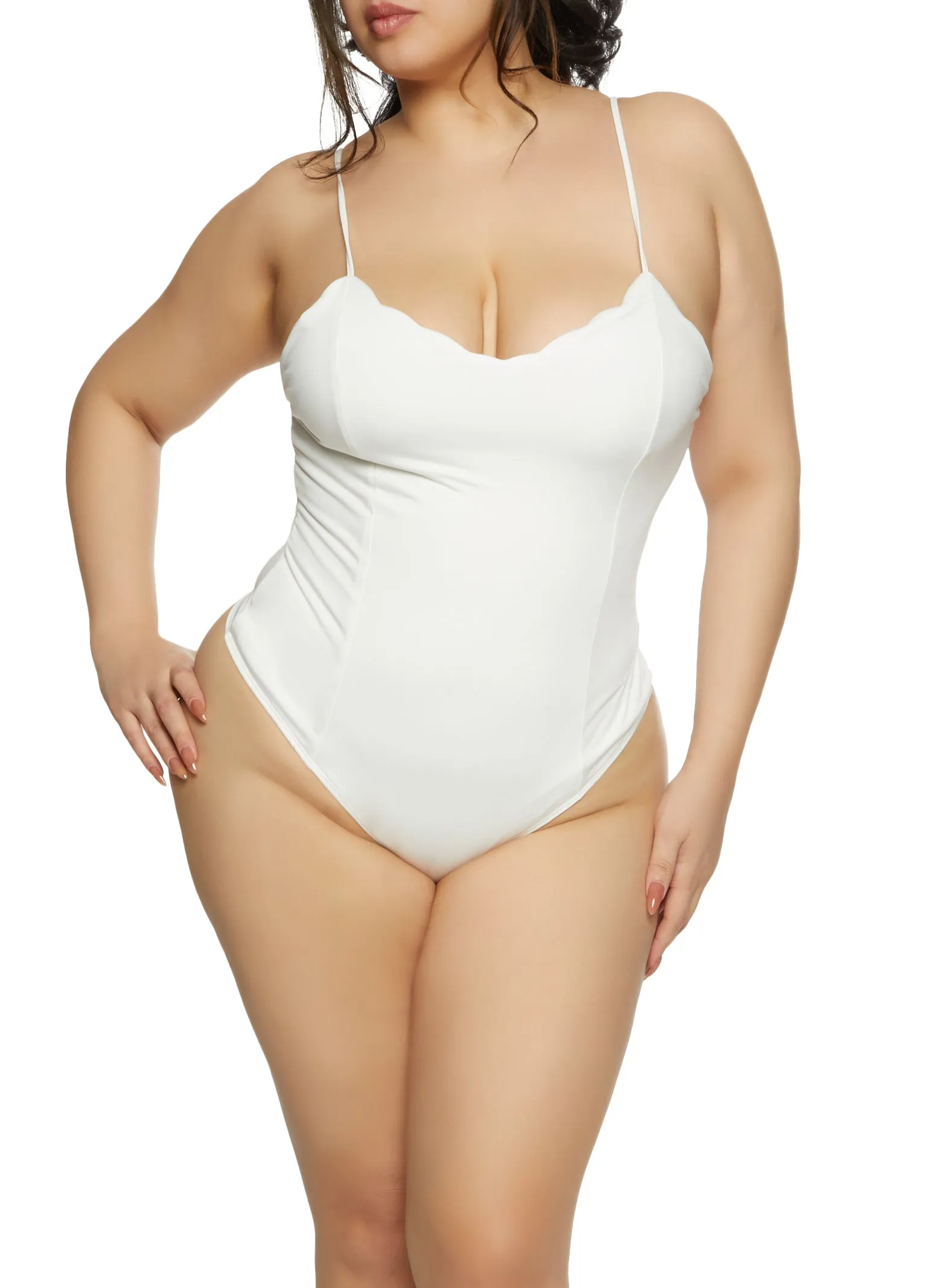 Plus Size Scalloped Hem Cami Bodysuit sold by Rainbow