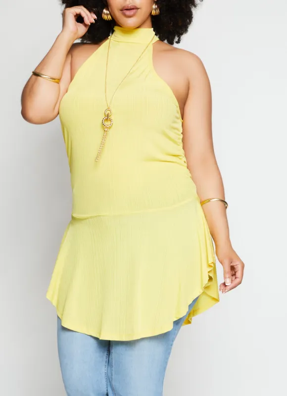 Plus Size Textured Knit High Neck Blouse with Necklace sold by Rainbow
