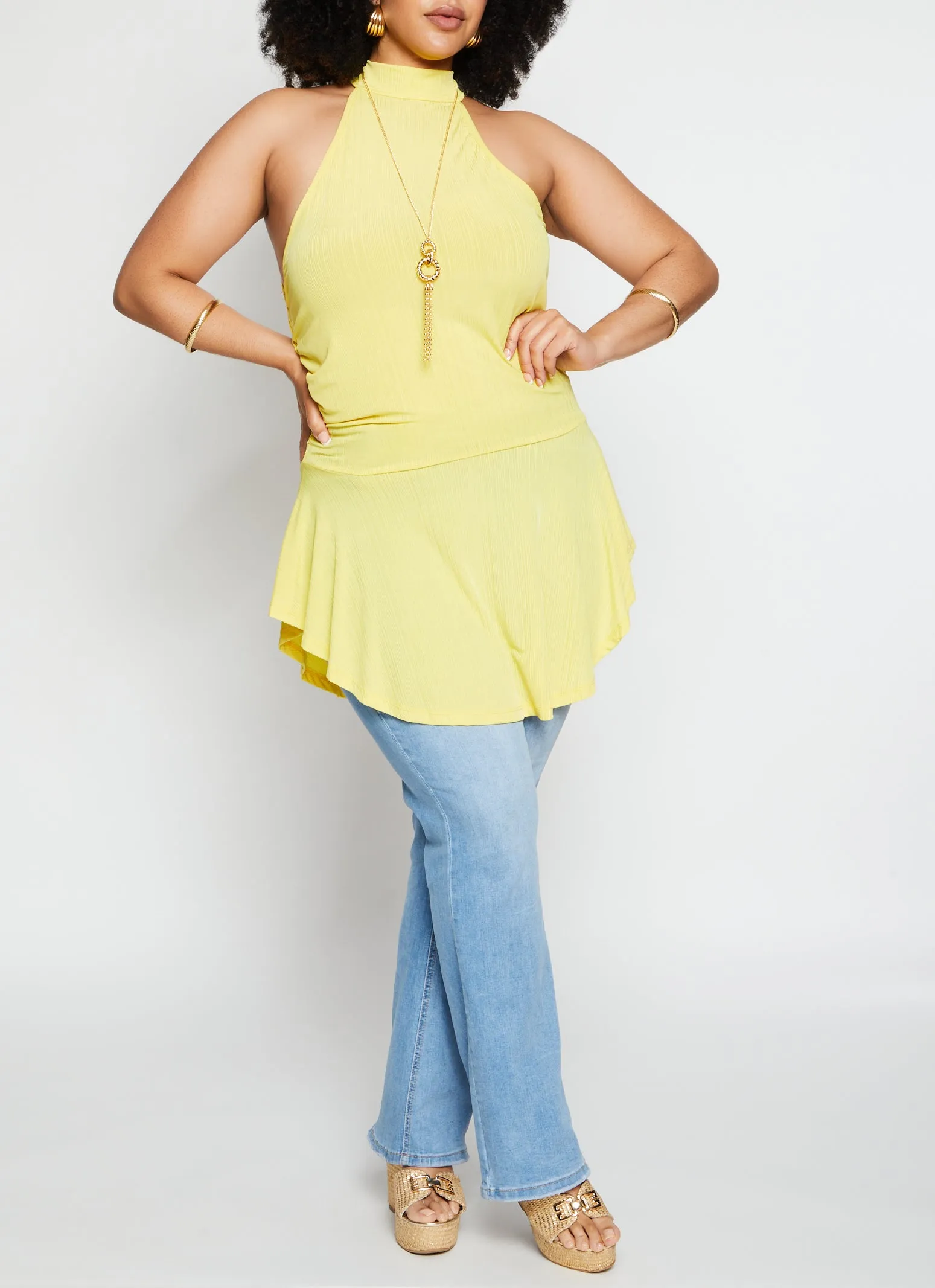 Plus Size Textured Knit High Neck Blouse with Necklace sold by Rainbow product image thumbnail 2