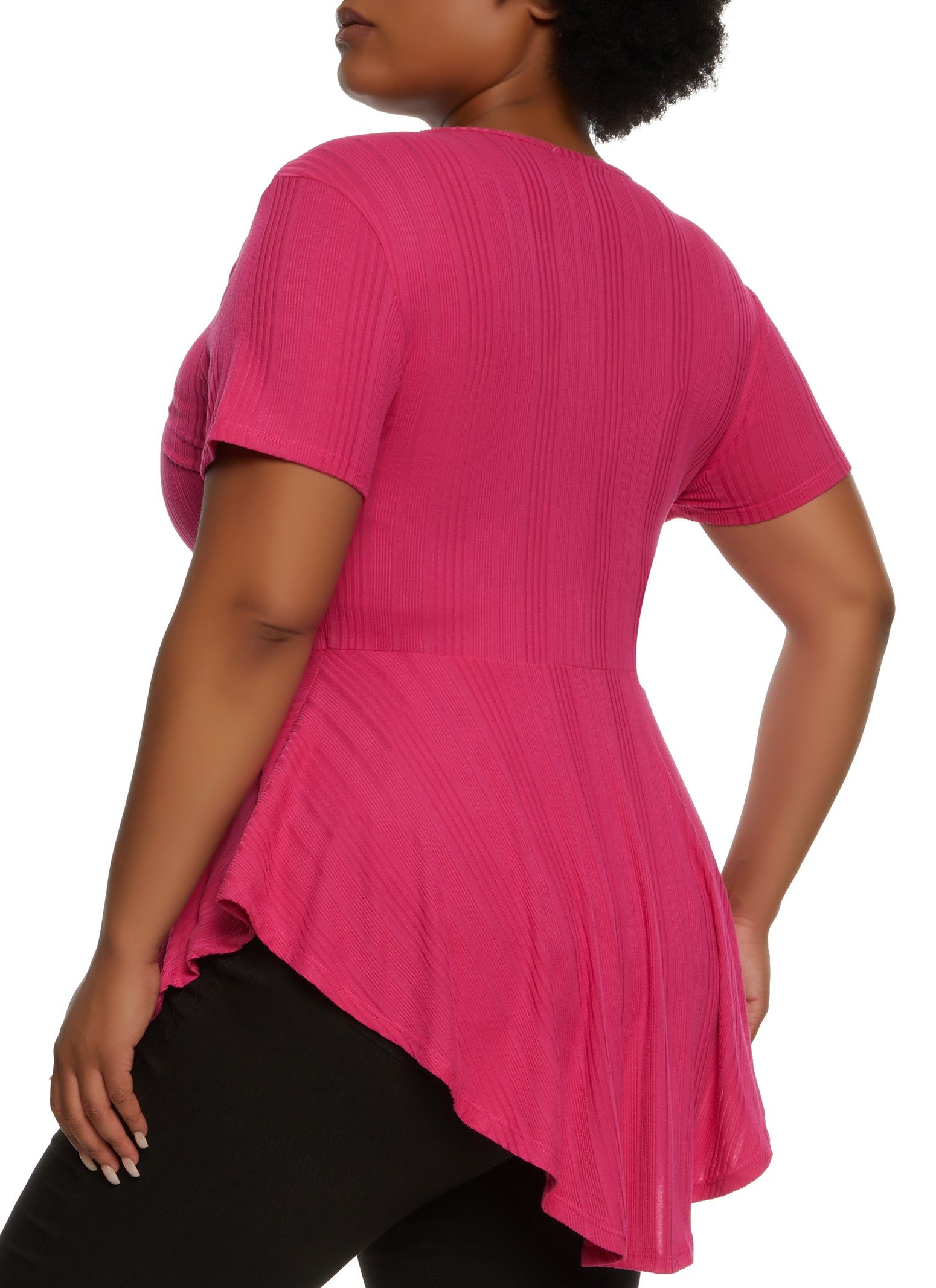 Plus Size Ribbed Hanky Hem Top with Necklace sold by Rainbow product image thumbnail 2