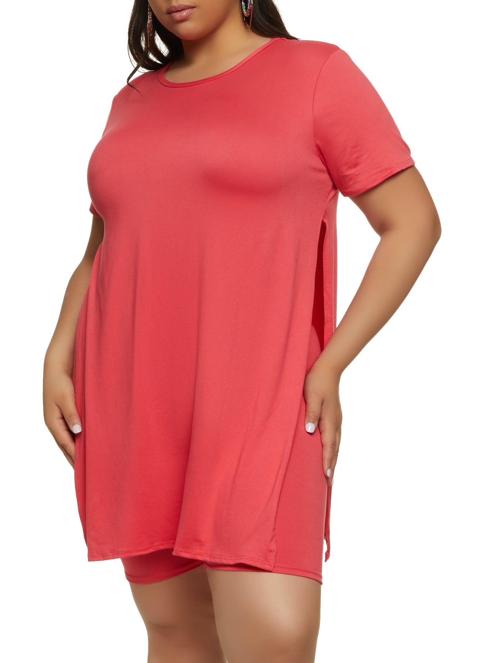 Plus Size Solid High Side Slit Tunic Tee sold by Rainbow product image thumbnail 2