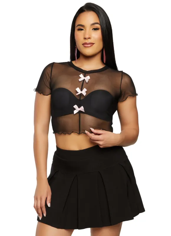 Mesh Bow Detail Crop Top sold by Rainbow