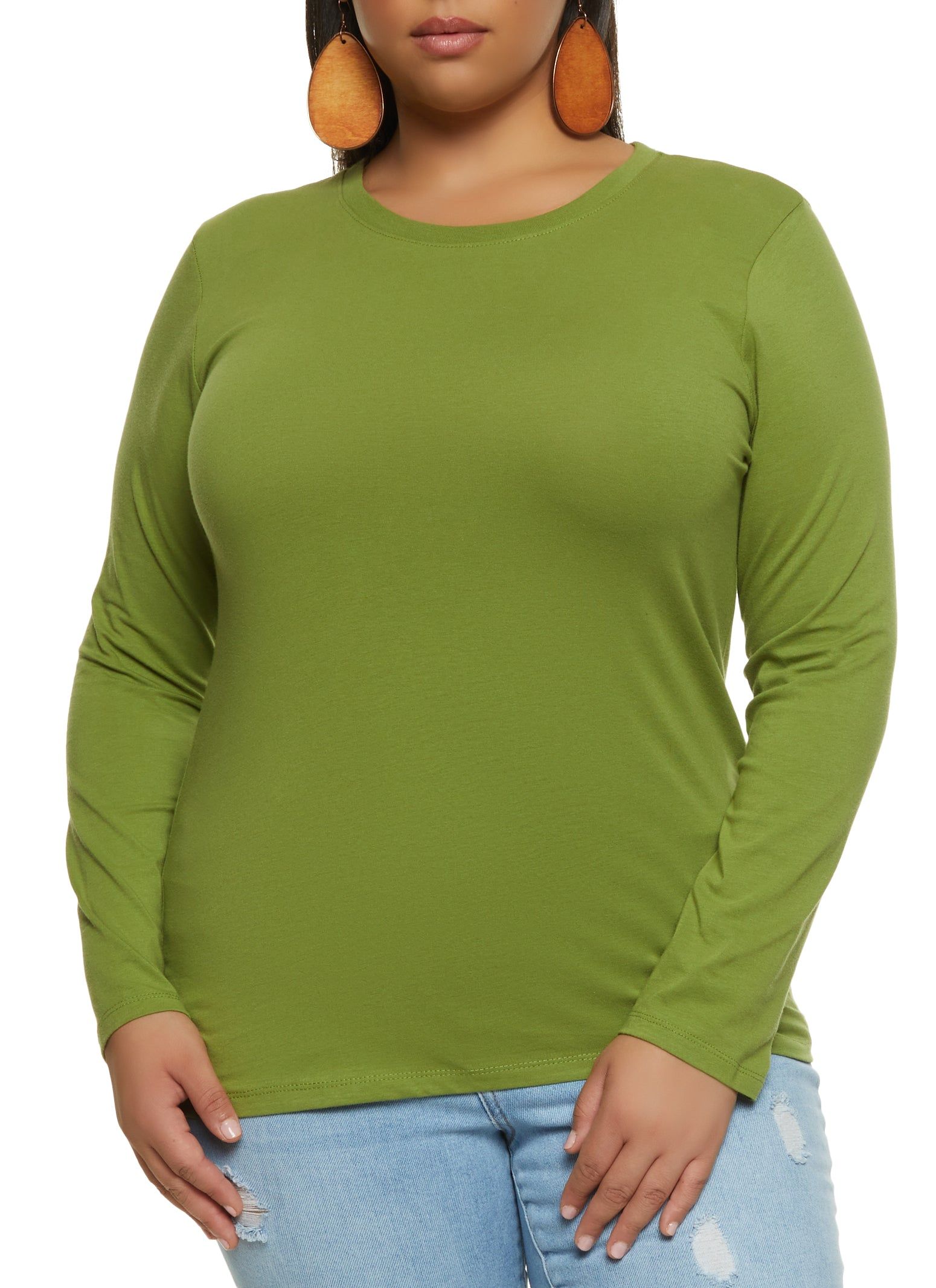 Plus Size Basic Crew Neck Long Sleeve Tee sold by Rainbow