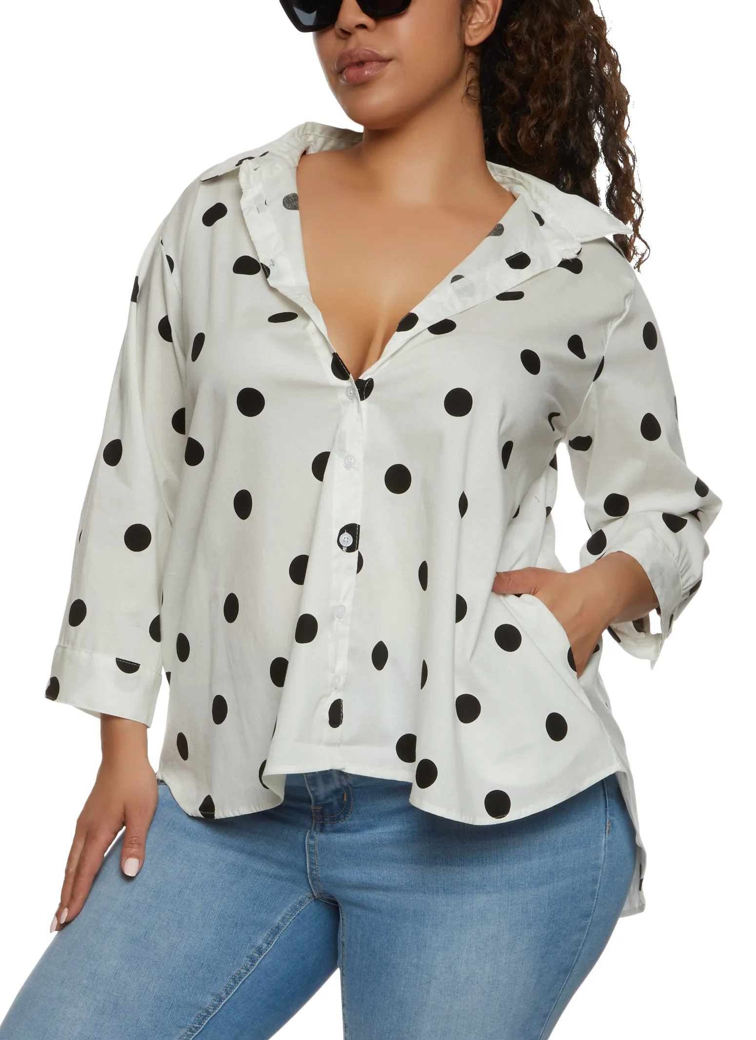 Plus Size Polka Dot High Low Shirt sold by Rainbow