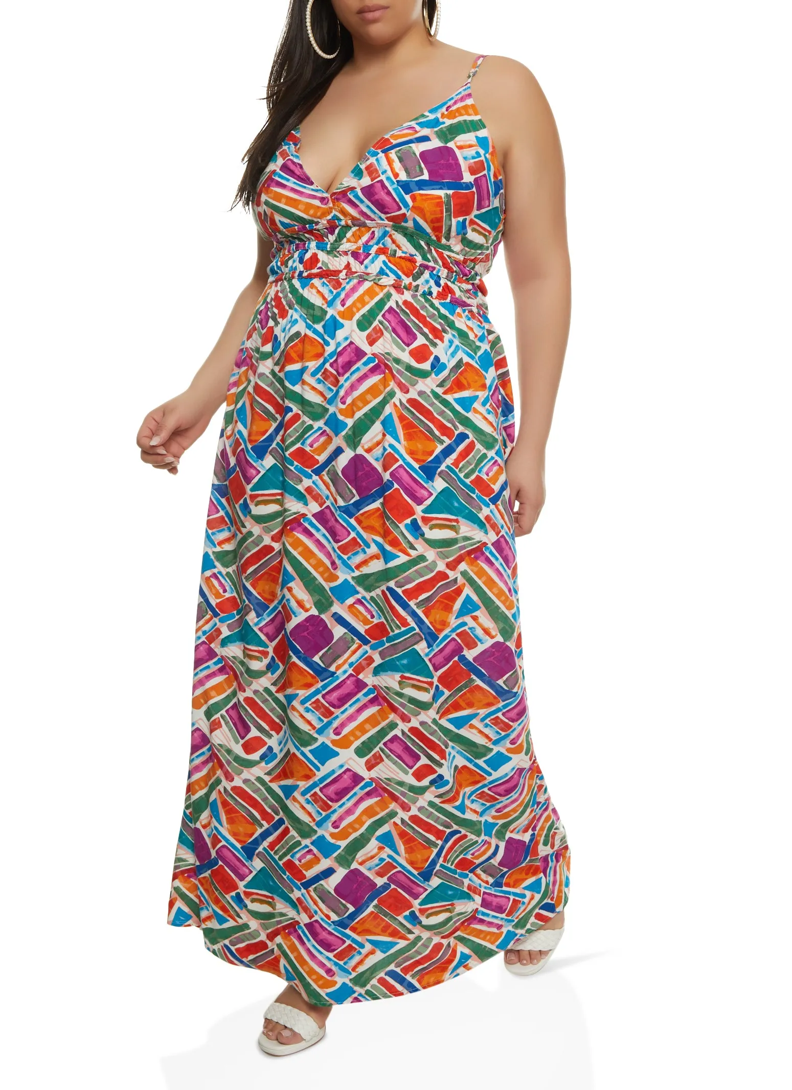 Plus Size Printed V Neck Maxi Dress sold by Rainbow