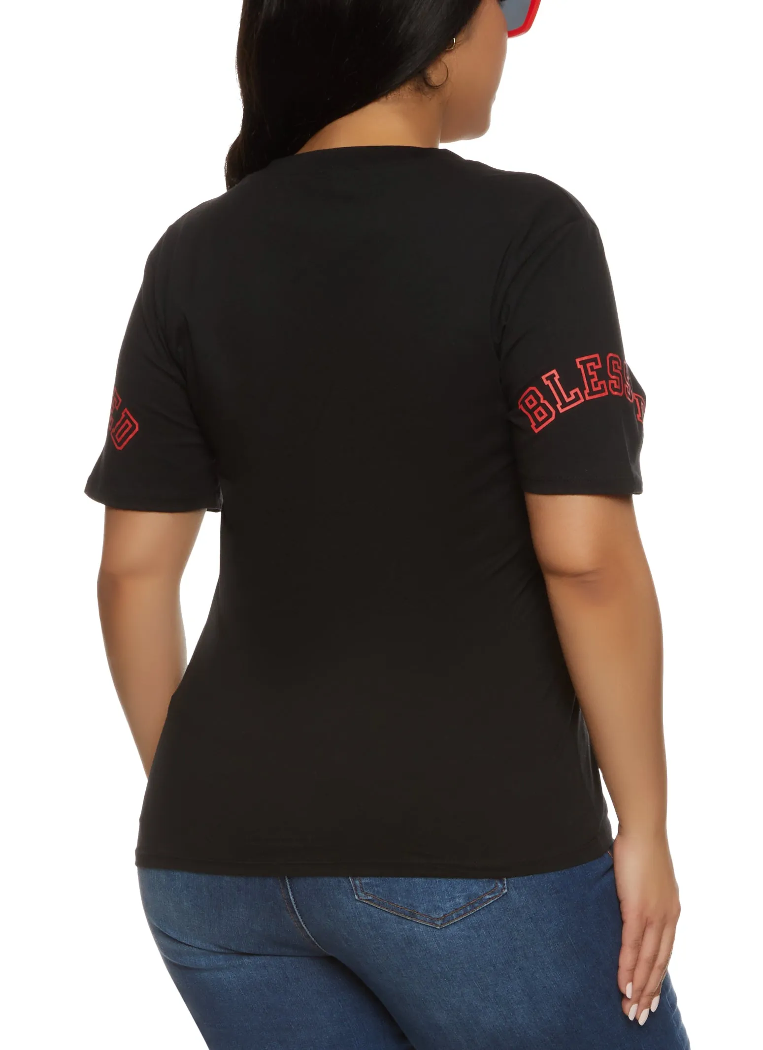 Plus Size Blessed No Bad Vibes Stay Positive Notch Neck Tee sold by Rainbow product image thumbnail 2