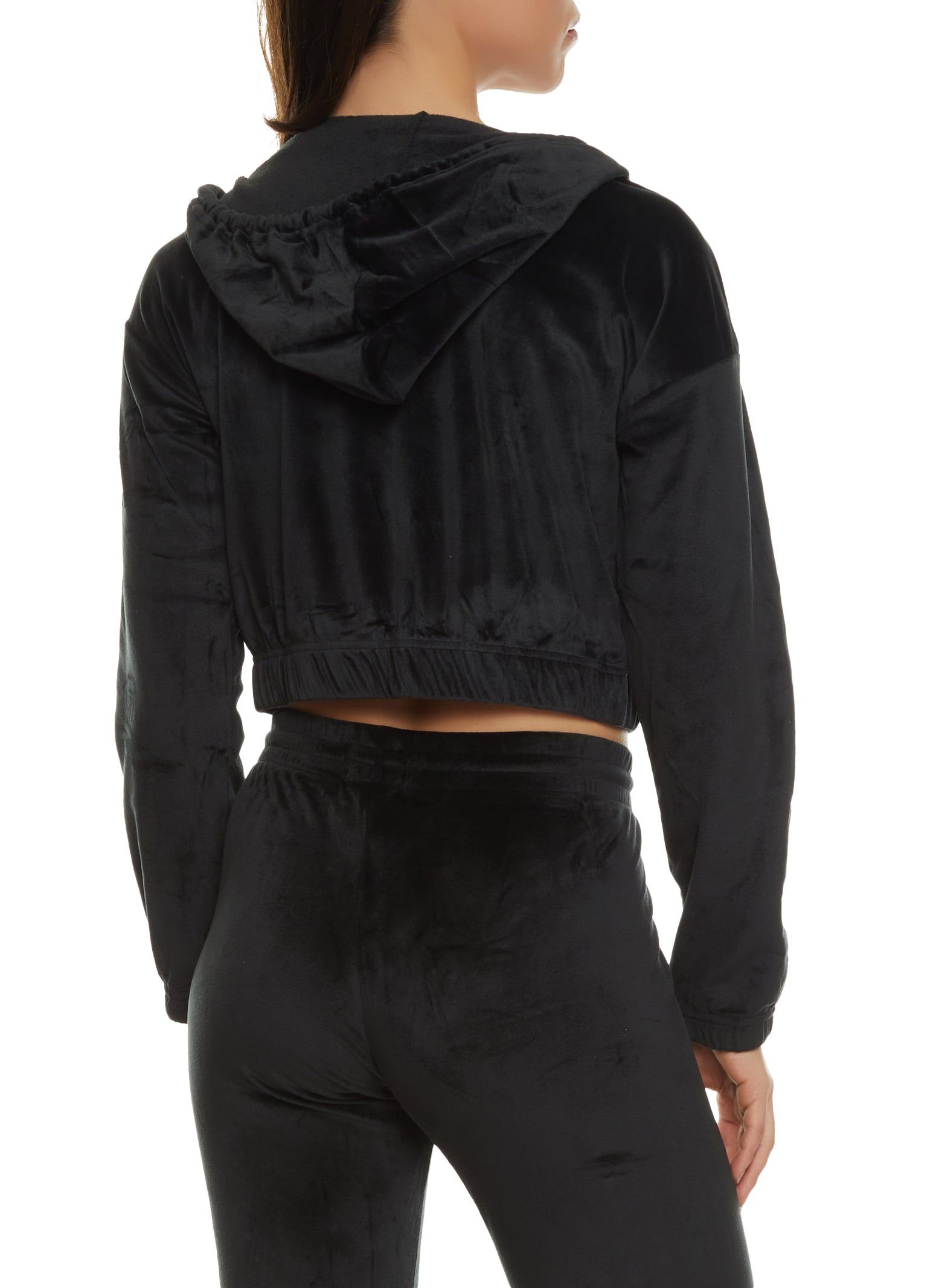 Velour Cargo Pocket Zip Front Cropped Hoodie sold by Rainbow product image thumbnail 3