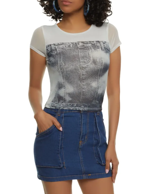 Mesh Printed Short Sleeve Top sold by Rainbow