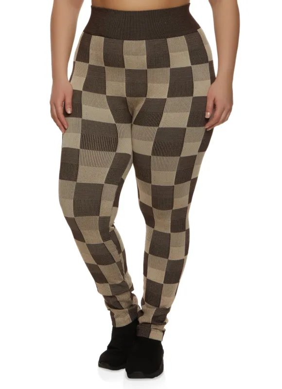 Plus Size Seamless Checkered Print Leggings sold by Rainbow