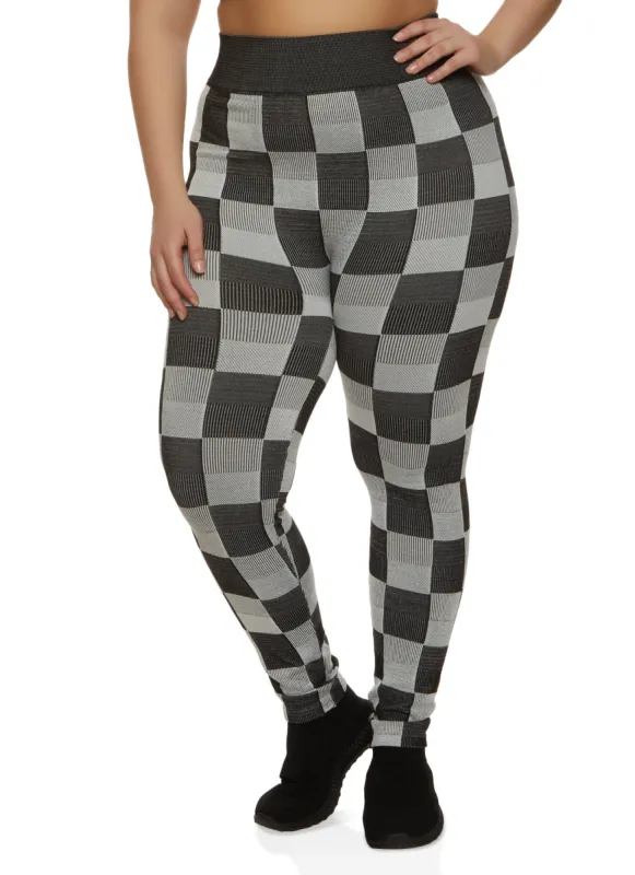 Plus Size Seamless Checkered Print Leggings sold by Rainbow
