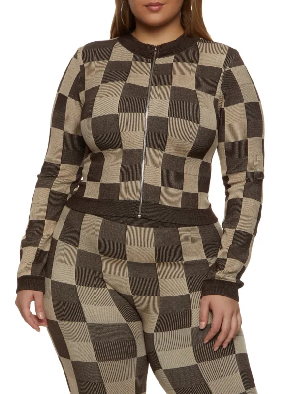 Plus Size Seamless Checkered Track Jacket sold by Rainbow