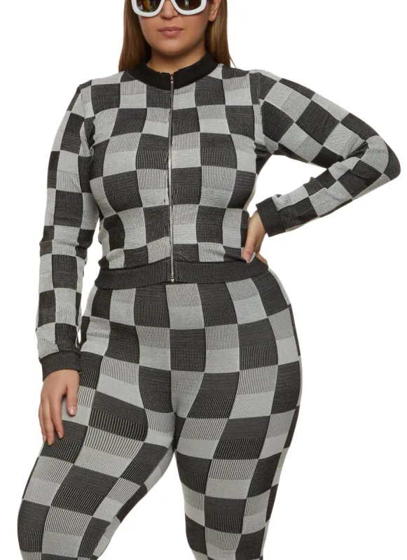 Plus Size Seamless Checkered Track Jacket sold by Rainbow