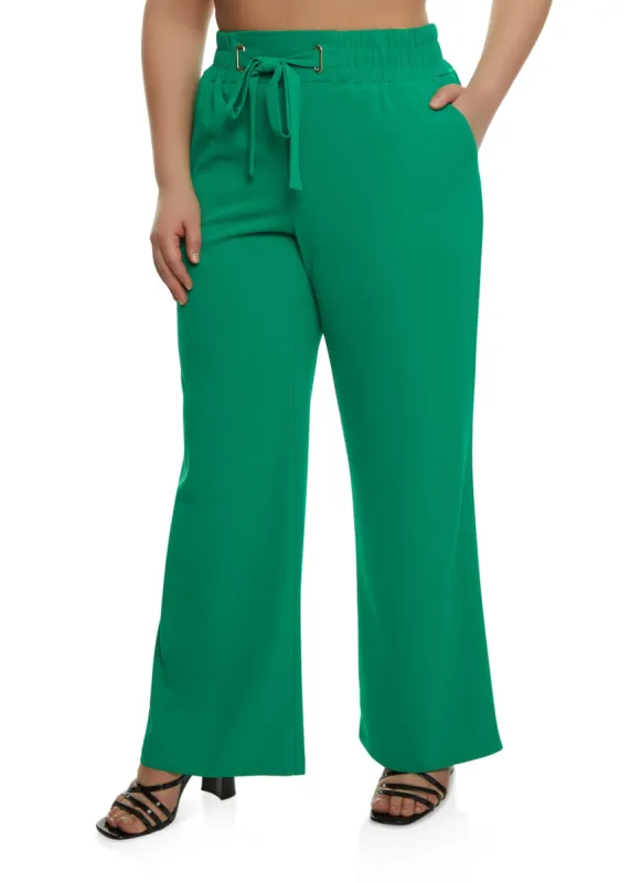 Plus Size Tie Front Pull On Palazzo Pants sold by Rainbow