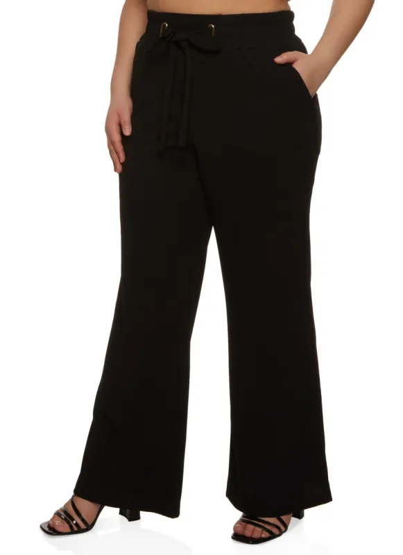 Plus Size Tie Front Pull On Palazzo Pants sold by Rainbow