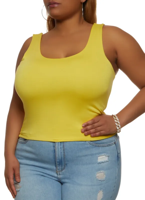 Plus Size Double Layer Scoop Neck Tank Top sold by Rainbow