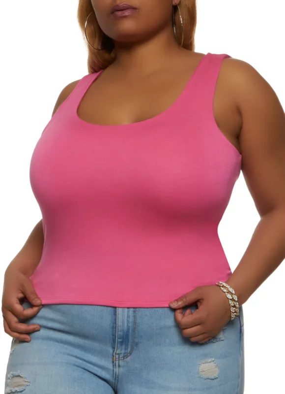 Plus Size Double Layer Scoop Neck Tank Top sold by Rainbow