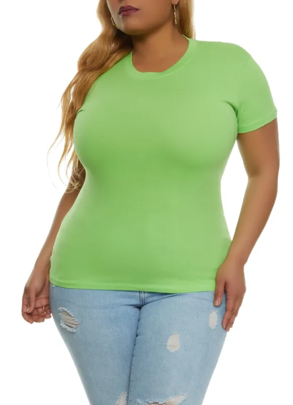Plus Size Short Sleeve Crew Neck Tee sold by Rainbow