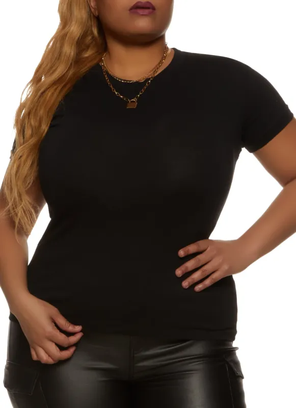 Plus Size Short Sleeve Crew Neck Tee sold by Rainbow