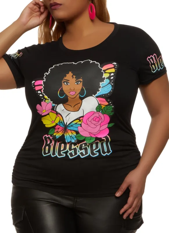 Plus Size Blessed Graphic Tee sold by Rainbow