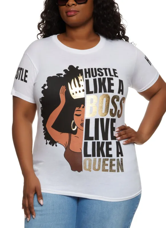 Plus Size Hustle Like A Boss Live Like A Queen Tee sold by Rainbow