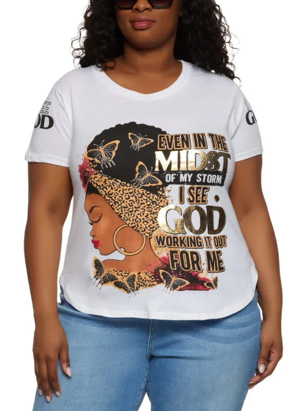 Plus Size I See God Foil Graphic Tee sold by Rainbow