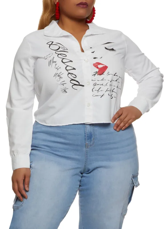 Plus Size Blessed Graphic Print Cropped Shirt sold by Rainbow