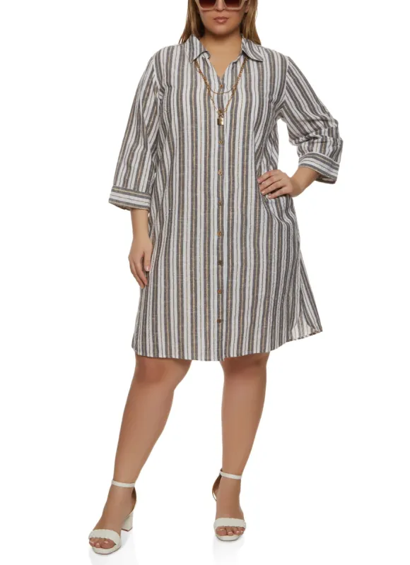 Plus Size Lurex Striped Midi Shirt Dress sold by Rainbow