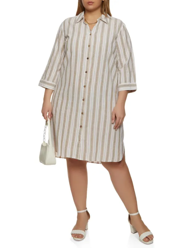 Plus Size Lurex Striped Shirt Midi Dress sold by Rainbow