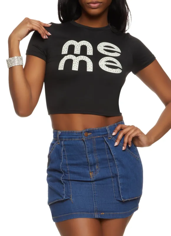 Me Me Rhinestone Graphic Crop Top sold by Rainbow