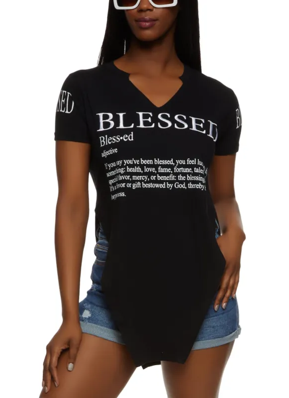 Blessed Graphic Notch Neck Tunic Shirt sold by Rainbow