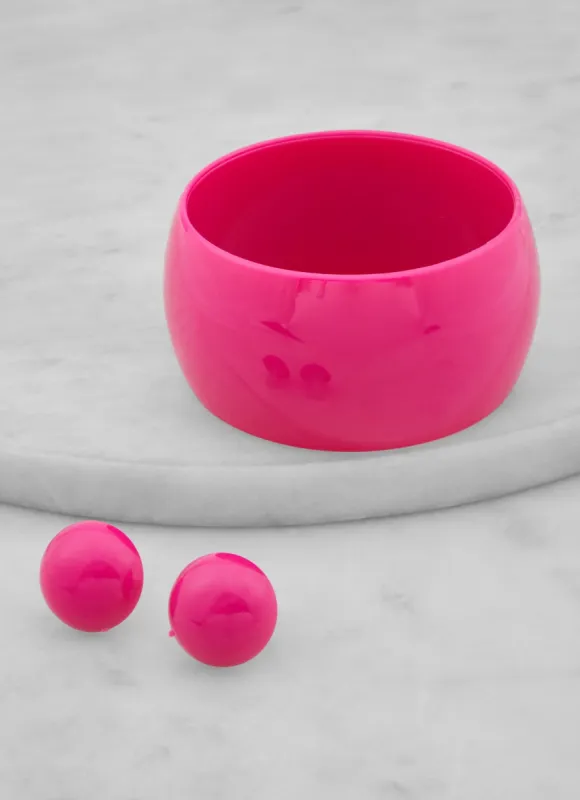 Thick Bangle Bracelet and Stud Earrings sold by Rainbow