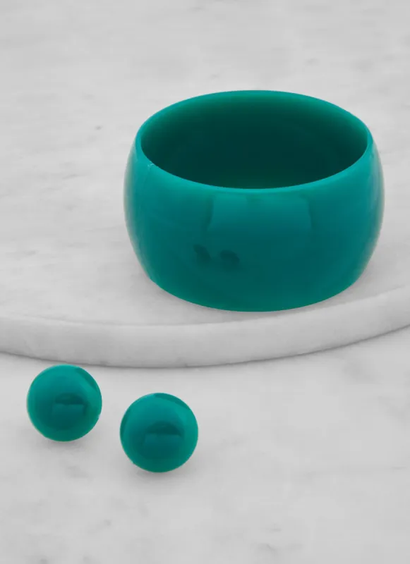 Thick Bangle Bracelet and Stud Earrings sold by Rainbow