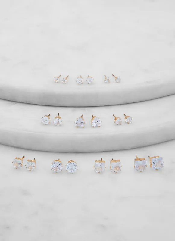 Set of 10 Cubic Zirconia Shaped Stud Earrings sold by Rainbow