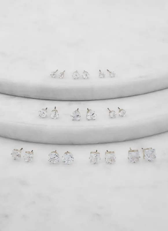 Set of 10 Cubic Zirconia Shaped Stud Earrings sold by Rainbow