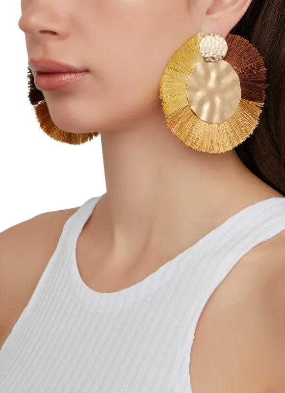 Round Fringe Drop Earrings sold by Rainbow